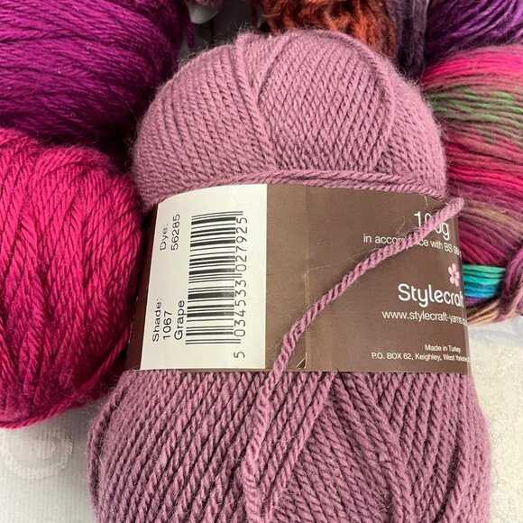 Assorted Yarn Bundle Fuchsia Raspberry Grape & Stained Glass Colors 100g Stylec - Picture 5 of 7